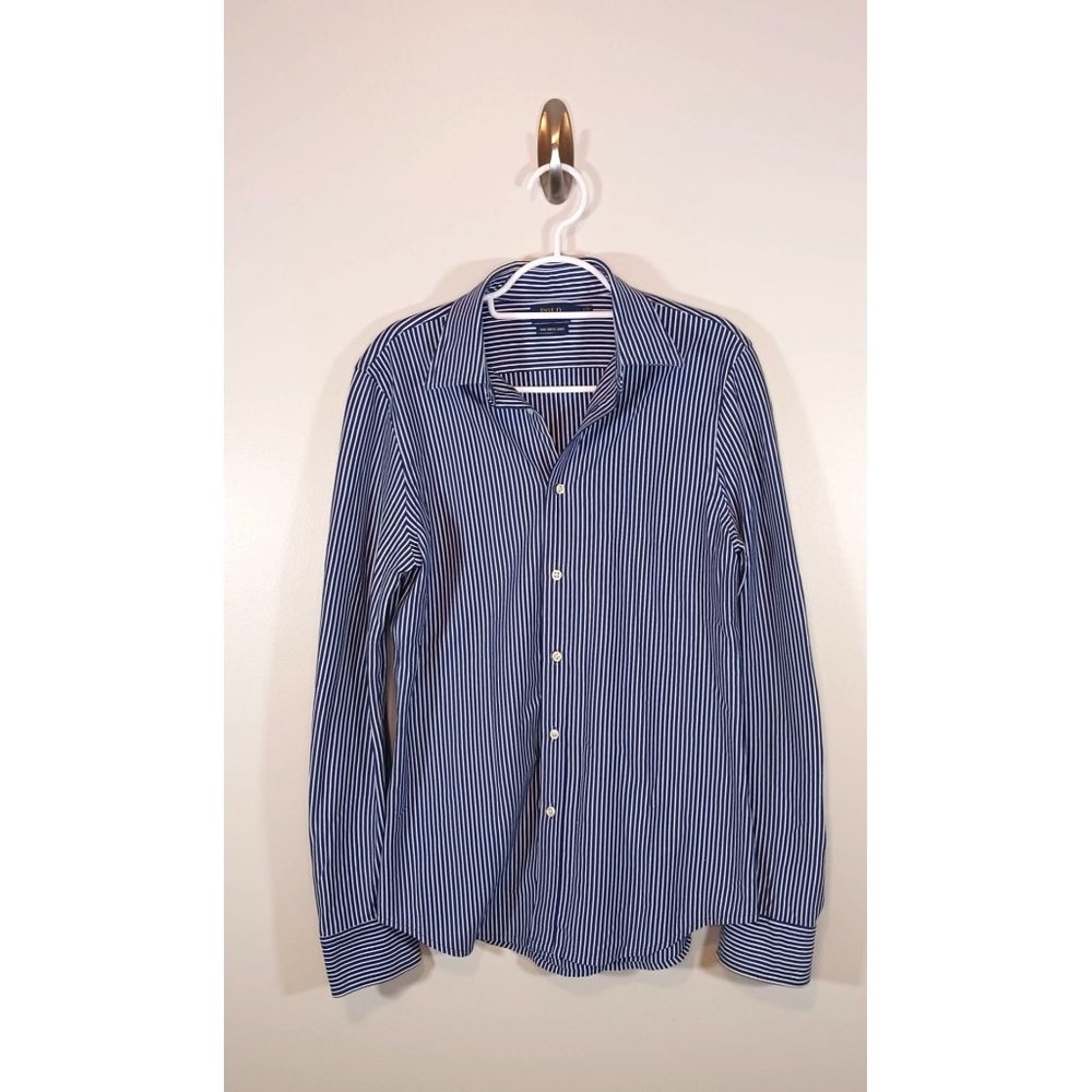 Polo Ralph Lauren Blue/White Striped Cotton Knit Long Sleeve Button Down Shirt L
